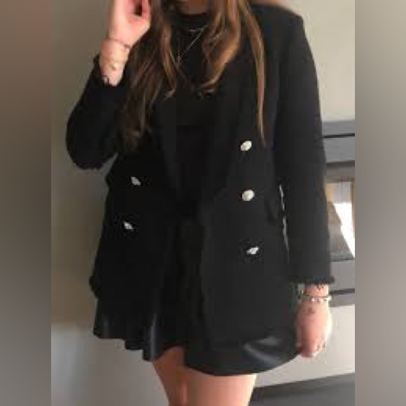 Zara Black Jewel Button Blazer - Picture 3 of 10